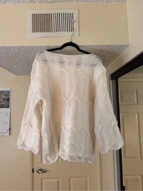 Casual Cream Open-Knit Women's Sweater